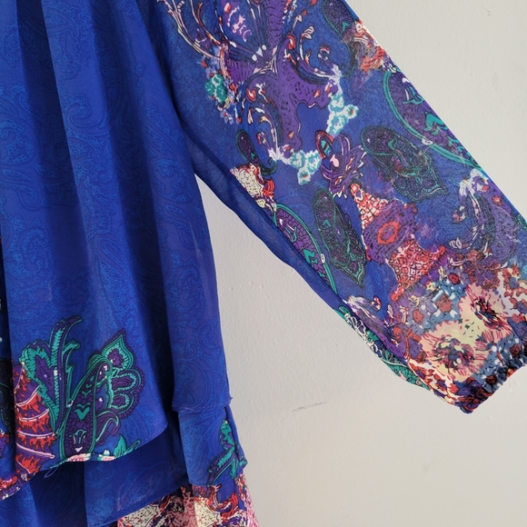 Joseph Ribkoff Layered Damask Paisley 3/4 Sleeve Blouse US 6 - Picture 9 of 10